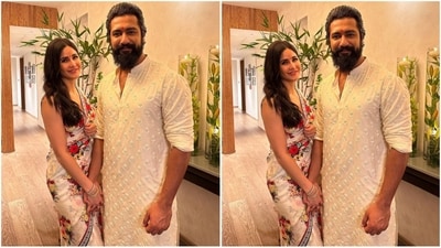 Katrina Kaif and Vicky Kaushal served couple fashion goals as they posed holding hands in stunning outfits. While Katrina mesmerised in a floral printed saree, minimal make-up and open hair. Vicky looked handsome in a white folded sleeve kurta. (Instagram/@sidmalhotra) Katrina Kaif and Vicky Kaushal served couple fashion goals as they posed holding hands in stunning outfits. While Katrina mesmerised in a floral printed saree, minimal make-up and open hair. Vicky looked handsome in a white folded sleeve kurta. (Instagram/@sidmalhotra)