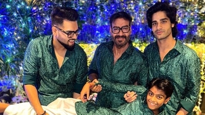Star couple Ajay Devgn and Kajol celebrated Diwali with family with fervour. Ajay chose to twin with his son Yug and nephews Aaman and Danish Devgn. sharing a picture of the four, Ajay wrote on Instagram, "Devgns assemble!" 