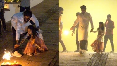 Allu Arjun and Arha celebrated Diwali in Hyderabad. Allu Arjun and Arha celebrated Diwali in Hyderabad.