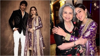 Sara Ali Khan looked royal in a purple golden floral printed kurta, which she paired with a matching duppara and straight fitted trousers. She accessorised the look with a pair of gold statement earrings. With minimal make-up and open hair, she looked effortlessly stylish. (Instagram/@saraalikhan95) Sara Ali Khan looked royal in a purple golden floral printed kurta, which she paired with a matching duppara and straight fitted trousers. She accessorised the look with a pair of gold statement earrings. With minimal make-up and open hair, she looked effortlessly stylish. (Instagram/@saraalikhan95)