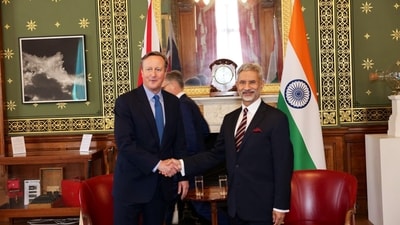 External affairs minister S Jaishankar with UK's newly appointed foreign secretary David Cameron. (X/S Jaishankar) External affairs minister S Jaishankar with UK's newly appointed foreign secretary David Cameron. (X/S Jaishankar)