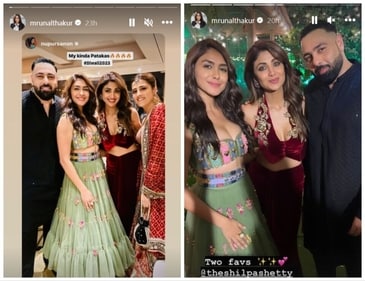 Mrunal Thakur posed with Badshah and others at Shilpa Shetty's Diwali bash. Mrunal Thakur posed with Badshah and others at Shilpa Shetty's Diwali bash.