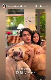 Suhana Khan shares pic with Aryan Khan on Instagram Stories.