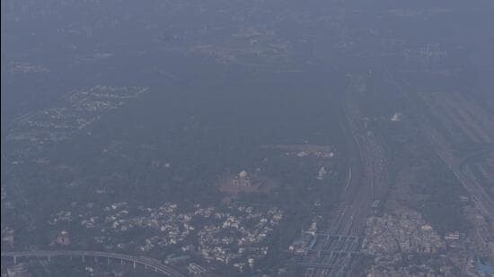 An aerial view of Delhi shows smog enveloping the national capital. (AP Photo)