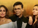 Kareena Kapoor and Alia Bhatt pose with Koffee With Karan host Karan Johar. Kareena Kapoor and Alia Bhatt pose with Koffee With Karan host Karan Johar.