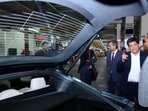 Piyush Goyal at US Tesla factory. Piyush Goyal at US Tesla factory.