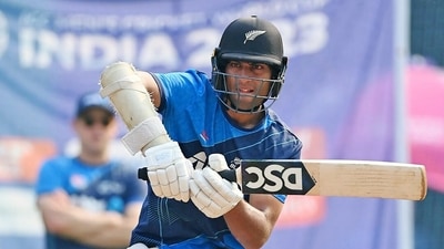 New Zealand's Rachin Ravindra during a practice session ahead of the semi-final match against India (ICC Twitter) New Zealand's Rachin Ravindra during a practice session ahead of the semi-final match against India (ICC Twitter)