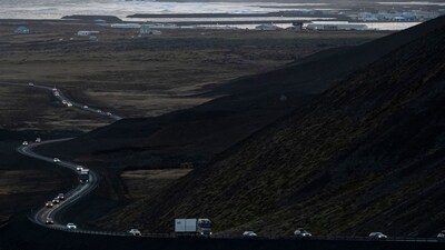Iceland Volcano: Vehicles leaving the town of Grindavik, southwestern Iceland, during evacuation following earthquakes. (AFP) Iceland Volcano: Vehicles leaving the town of Grindavik, southwestern Iceland, during evacuation following earthquakes. (AFP)