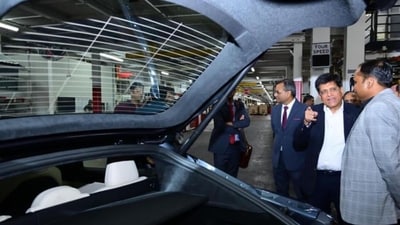 Piyush Goyal at US Tesla factory. (X/Piyush Goyal) Piyush Goyal at US Tesla factory. (X/Piyush Goyal)