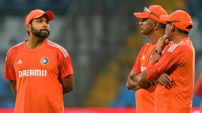 India captain Rohit Sharma and coach Rahul Dravid during a practice session ahead of the ICC Men's World Cup 2023 first semi-final match against New Zealand at the Wankhede Stadium (PTI) India captain Rohit Sharma and coach Rahul Dravid during a practice session ahead of the ICC Men's World Cup 2023 first semi-final match against New Zealand at the Wankhede Stadium (PTI)