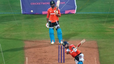 Virat Kohli and Ravindra Jadeja during a practice session ahead of the ICC Men's Cricket World Cup 2023 first semi-final match between Indian and New Zealand, at the Wankhede Stadium, in Mumbai (PTI) Virat Kohli and Ravindra Jadeja during a practice session ahead of the ICC Men's Cricket World Cup 2023 first semi-final match between Indian and New Zealand, at the Wankhede Stadium, in Mumbai (PTI)