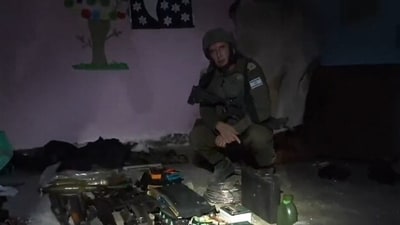 Israel military spokesperson Rear Admiral Daniel Hagari said troops had found an armoury of weapons stored by Hamas militants in the basement of Rantissi Hospital, Gaza.
