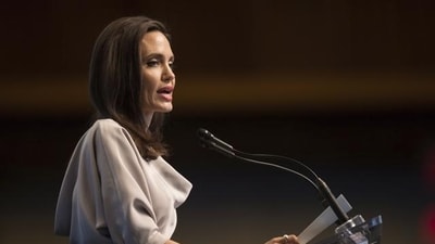 Angelina Jolie during an address. (AP) Angelina Jolie during an address. (AP)