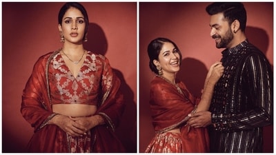 Lavanya Tripathi shared a bunch of pictures of herself and Varun Tej as they decked up for a party. Lavanya Tripathi shared a bunch of pictures of herself and Varun Tej as they decked up for a party.