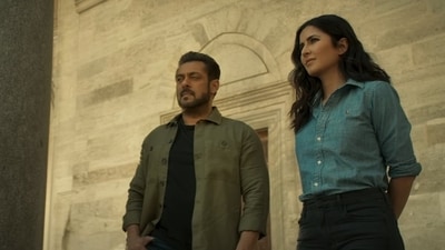 Salman Khan and Katrina Kaif in a still from Tiger 3. Salman Khan and Katrina Kaif in a still from Tiger 3.