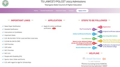 TS LAWCET Counselling 2023: Registration begins today (lawcetadm.tsche.ac.in, screenshot) TS LAWCET Counselling 2023: Registration begins today (lawcetadm.tsche.ac.in, screenshot)