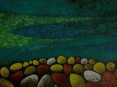 Artist Sonali Durga Chaudhari's paintings inspired by river Ganga are displayed at this solo exhibition. Artist Sonali Durga Chaudhari's paintings inspired by river Ganga are displayed at this solo exhibition.