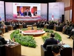 Japanese Defence Minister Minoru Kihara is seen on the screen as he attends the ASEAN-Japan Defense Ministers’ Informal Meeting online, in Jakarta. (Reuters)