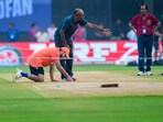 India captain Rohit Sharma inspects the Wankhede pitch ahead of the ICC Men's World Cup 2023 first semi-final against New Zealand India captain Rohit Sharma inspects the Wankhede pitch ahead of the ICC Men's World Cup 2023 first semi-final against New Zealand