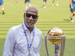 Former cricketer Vivian Richards with the ICC Men's Cricket World Cup 2023 trophy before the start of the semi-final match between India and New Zealand Former cricketer Vivian Richards with the ICC Men's Cricket World Cup 2023 trophy before the start of the semi-final match between India and New Zealand