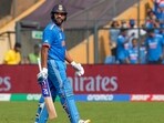 India's batter Rohit Sharma walks off the field after his dismissal during the ICC Men's Cricket World Cup 2023 semi-final match India's batter Rohit Sharma walks off the field after his dismissal during the ICC Men's Cricket World Cup 2023 semi-final match