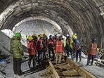 Rescue and relief operations are underway after a portion of an under-construction tunnel between Silkyara and Dandalgaon in Uttarkashi district of Uttarakhand collapsed on Sunday night. (PTI Photo)