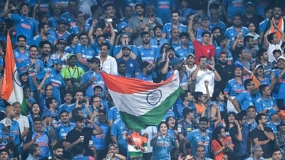Spectators watch the 2023 ICC Men's Cricket World Cup one-day international (ODI) first semi-final match between India and New Zealand at the Wankhede Stadium in Mumbai on November 15 Spectators watch the 2023 ICC Men's Cricket World Cup one-day international (ODI) first semi-final match between India and New Zealand at the Wankhede Stadium in Mumbai on November 15