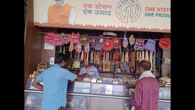 An OSOP stall at a railway station under NCR . (HT)