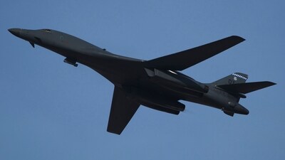 A U.S. Air Force supersonic B-1 bomber flies at the Dubai Air Show in Dubai, United Arab Emirates. (AP) A U.S. Air Force supersonic B-1 bomber flies at the Dubai Air Show in Dubai, United Arab Emirates. (AP)