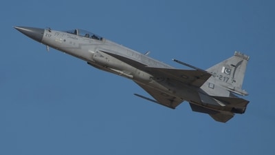 A Pakistani Air Force JF-17 Thunder flies at the Dubai Air Show in Dubai, United Arab Emirates. (AP) A Pakistani Air Force JF-17 Thunder flies at the Dubai Air Show in Dubai, United Arab Emirates. (AP)