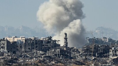 Smoke rises during an Israeli military bombardment of the northern Gaza Strip. (AFP)