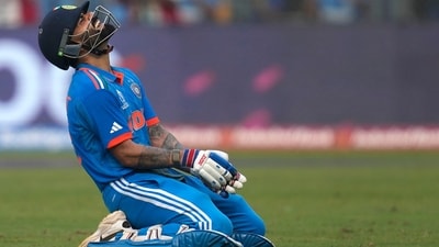 Virat Kohli celebrates his century during the ICC Men's Cricket World Cup first semi-final match between India and New Zealand (AP) Virat Kohli celebrates his century during the ICC Men's Cricket World Cup first semi-final match between India and New Zealand (AP)