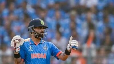 India’s Virat Kohli gestures during the 2023 ICC Men’s Cricket World Cup ODI first semi-final match between India and New Zealand at the Wankhede Stadium in Mumbai. (AFP) India’s Virat Kohli gestures during the 2023 ICC Men’s Cricket World Cup ODI first semi-final match between India and New Zealand at the Wankhede Stadium in Mumbai. (AFP)