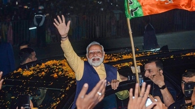 Prime Minister Narendra Modi during a roadshow, in Ranchi, Tuesday. (PTI) Prime Minister Narendra Modi during a roadshow, in Ranchi, Tuesday. (PTI)