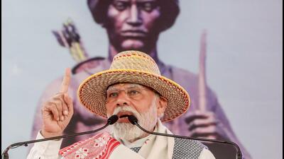 Prime Minister Narendra Modi addresses a public meeting celebrating the birth anniversary of freedom fighter Birsa Munda in Jharkhand’s Khunti on Wednesday. (ANI) Prime Minister Narendra Modi addresses a public meeting celebrating the birth anniversary of freedom fighter Birsa Munda in Jharkhand’s Khunti on Wednesday. (ANI)