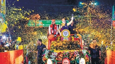 On Tuesday, PM Modi held a 10-km roadshow in Jharkhand's capital Ranchi around 10 pm. (ANI) On Tuesday, PM Modi held a 10-km roadshow in Jharkhand's capital Ranchi around 10 pm. (ANI)