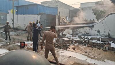 The intensity of the explosion was such that the security guards room of the adjacent factory was completely damaged and the roof came down, said fire services personnel. (HT Photo) The intensity of the explosion was such that the security guards room of the adjacent factory was completely damaged and the roof came down, said fire services personnel. (HT Photo)