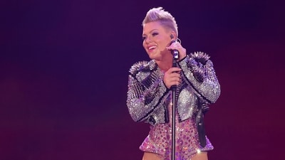 PHOENIX, ARIZONA - OCTOBER 09: P!nk performs during her Summer Carnival tour at Chase Field on October 09, 2023 in Phoenix, Arizona. (Getty Images via AFP)