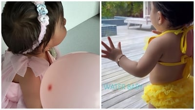 Devi was dressed in a cute pink frock for her first birthday celebration. Sharing a glimpse of her without showing her face, Bipasha wrote on Instagram, “Birthday girl is ready. Devi turns one.” During the vacation, she also shared a picture of her in a yellow two-piece pool outfit. Devi was dressed in a cute pink frock for her first birthday celebration. Sharing a glimpse of her without showing her face, Bipasha wrote on Instagram, “Birthday girl is ready. Devi turns one.” During the vacation, she also shared a picture of her in a yellow two-piece pool outfit. 