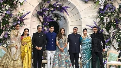 Deepika Padukone and Ranveer Singh posed with Jay Kotak, Aditi Arya and their families. Deepika Padukone and Ranveer Singh posed with Jay Kotak, Aditi Arya and their families.