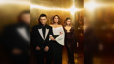 One of the photos also included the host, Karan Johar, and Kareena Kapoor Khan. (Instagram/@aliaabhatt) One of the photos also included the host, Karan Johar, and Kareena Kapoor Khan. (Instagram/@aliaabhatt)