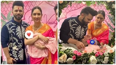Rahul Vaidya and Disha Parmar at their baby's naming ceremony. Rahul Vaidya and Disha Parmar at their baby's naming ceremony.