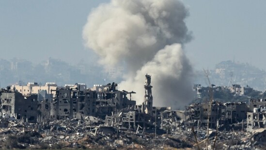 Smoke rises during an Israeli military bombardment of the northern Gaza Strip. (AFP)