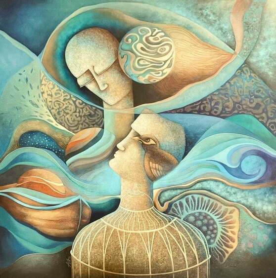 Antra Srivastava's solo exhibition showcases acrylic on canvas artworks by her. Antra Srivastava's solo exhibition showcases acrylic on canvas artworks by her.