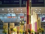 Diwali Decor lights up Mumbai's Chhatrapati Shivaji Maharaj International Airport (CSMIA), in Mumbai. (HT Photo)