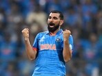 Mohammed Shami celebrates a dismissal of New Zealand during their match in the ICC Men's Cricket World Cup 2023, at Wankhede Stadium Mohammed Shami celebrates a dismissal of New Zealand during their match in the ICC Men's Cricket World Cup 2023, at Wankhede Stadium