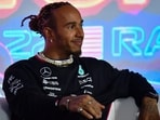 Nov 15, 2023; Las Vegas, Nevada, USA; Mercedes AMG Petronas driver Lewis Hamilton of Great Britain during media availabilities at Las Vegas Strip Circuit. Mandatory Credit: Gary A. Vasquez-USA TODAY Sports
