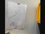 The image shows a sketch drawn by a Ryanair passenger. The image shows a sketch drawn by a Ryanair passenger.