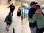 Son running to meet his father at the airport. Son running to meet his father at the airport.