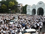 Funeral procession of Sahara india Parivar Chief Subrata Rao being taken out from Sahara Shahar to Baikunth Dham in Lucknow, Uttar Pradesh India on Thursday,